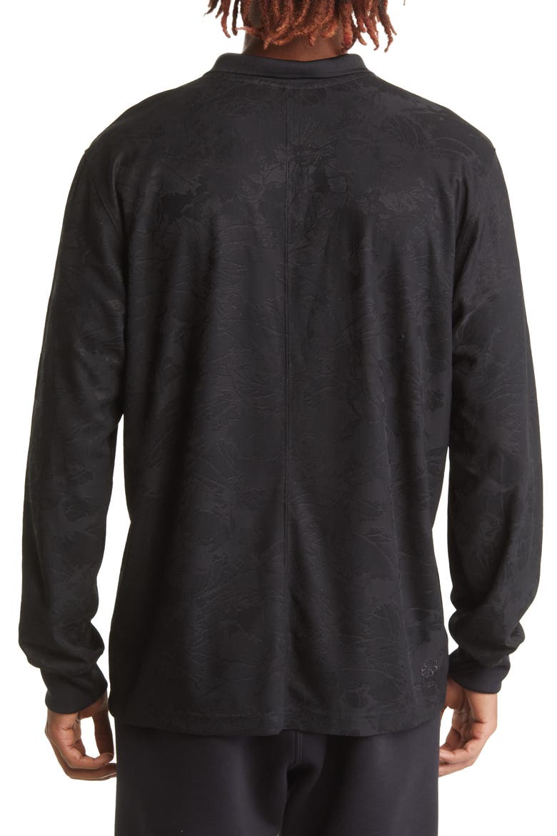 Dri-FIT Tech Pack Floral Jacquard Long Sleeve Polo, Alternate, color, BLACK/ DARK SMOKE GREY