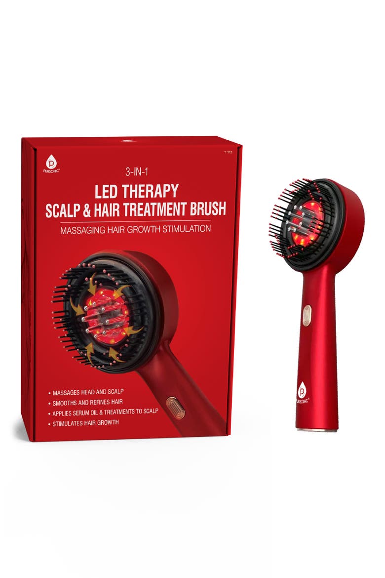 3-in-1 LED Therapy Scalp & Hair Brush, Alternate, color, RED