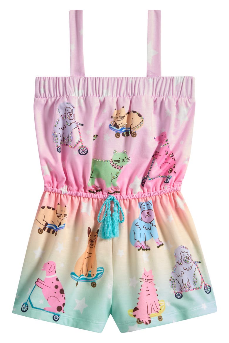 Kids' Dogs & Cats Print Romper, Main, color, PINK