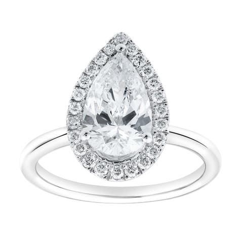 Lyra 14K Gold Pear Shaped Lab Grown Diamond Halo Ring - 1.9 Ct