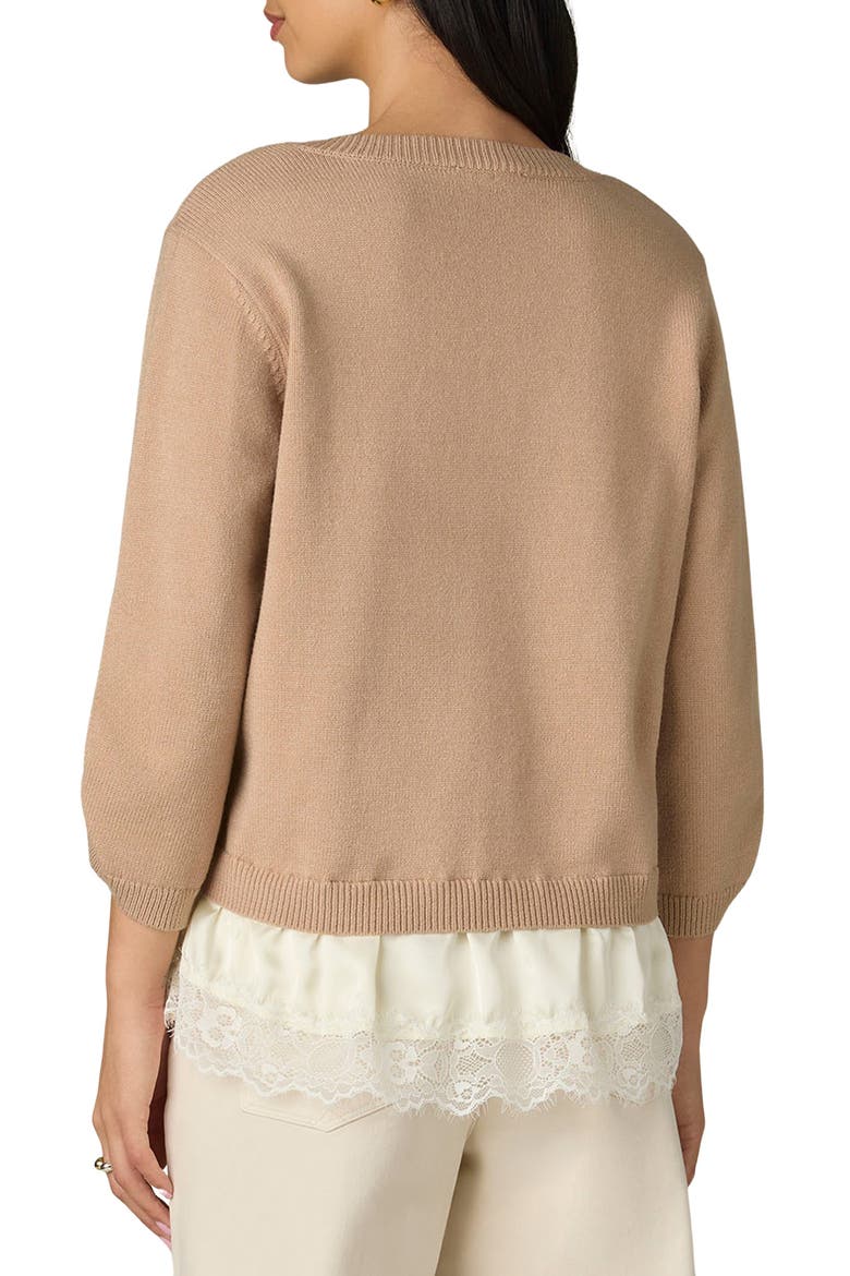 Layered Lace Trim Ruched Sleeve Sweater, Alternate, color, PALE OAK/ ECRU