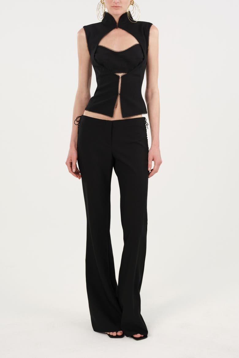 Side Tie Low Rise Slim Fit Trousers, Alternate, color, Black