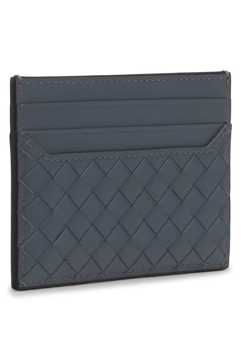 Intrecciato Piccolo Leather Card Holder, Alternate, color, 8073 BLACK/ THUNDER
