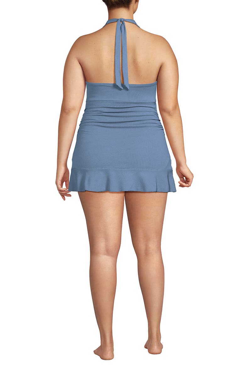 Plus Size Pique Halter Ruffle Hem Mini Swim Dress Swimsuit, Alternate, color, Dusk Sky