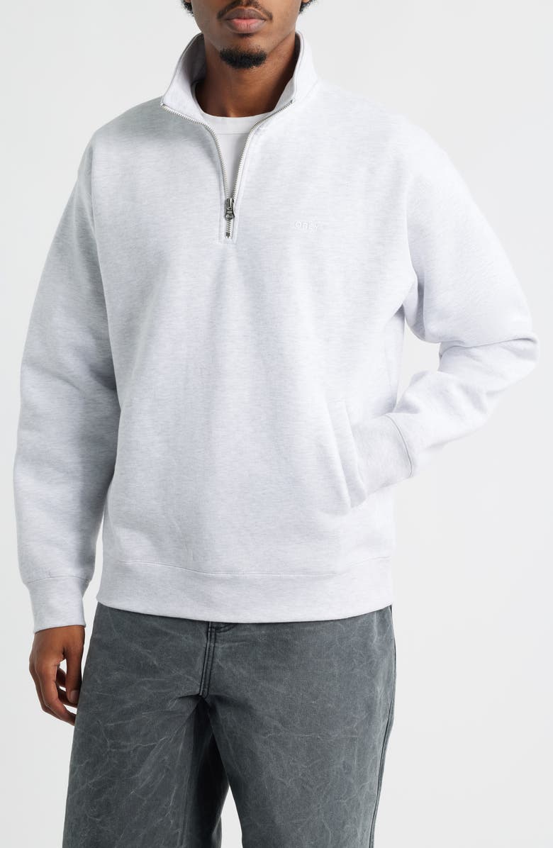 Obey Established Works Quarter-Zip Fleece Pullover, Main, color, Ash Grey