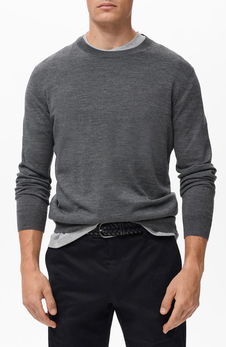 MANGO Crewneck Wool Sweater, Main, color, Medium Heather Grey