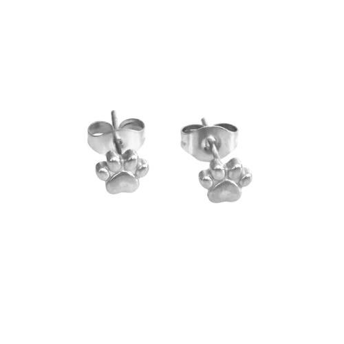 Hollywood Sensation Pawfect Mini Paw Print Stud Earrings In Silver