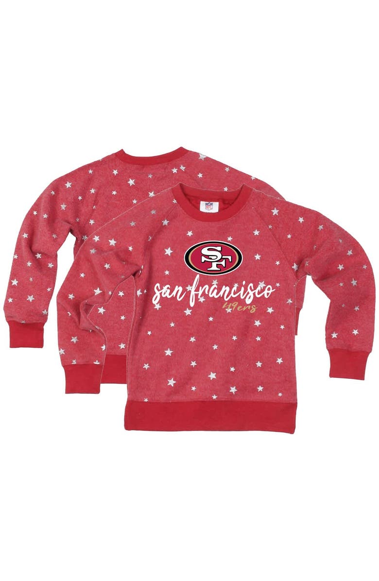 Wes & Willy Girls Youth Wes & Willy Scarlet San Francisco 49ers Shimmer Star Reverse Fleece Pullover Sweatshirt, Alternate, color, Scarlet