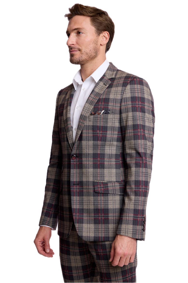 Dover Slim Fit Plaid Stretch Flannel Suit Jacket, Alternate, color, BLK BG RED HB KNIT PLAID