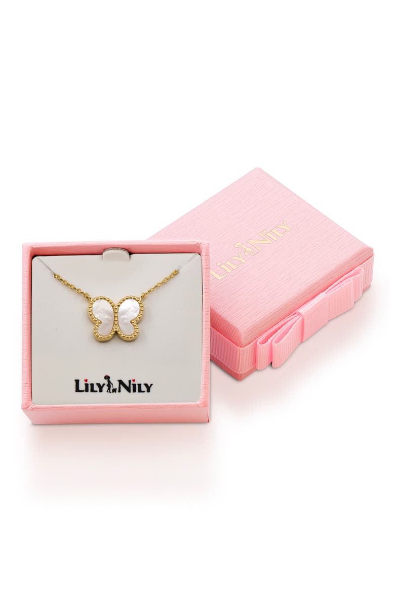 Mother of Pearl Butterfly Pendant Necklace, Alternate, color, GOLD