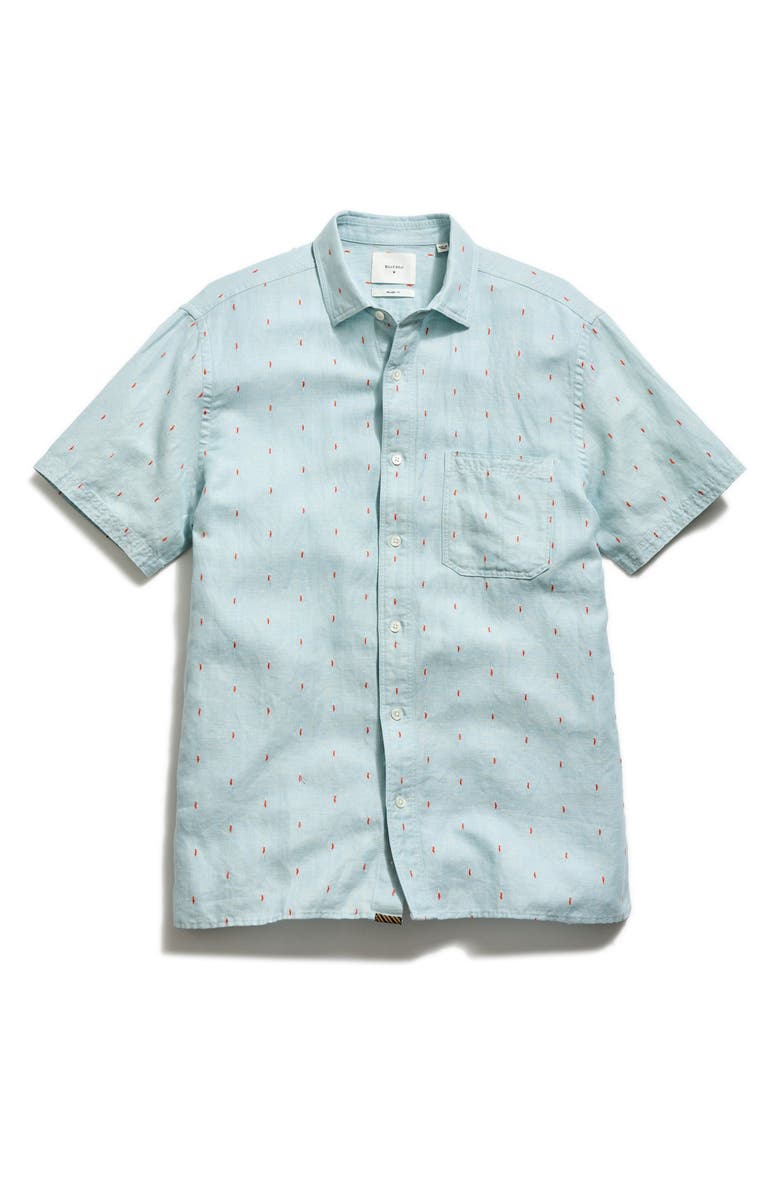 Billy Reid Treme Short Sleeve Linen & Cotton Herringbone Button Up Shirt, Alternate, color, Sky Blue