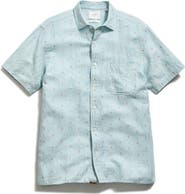 Billy Reid Treme Short Sleeve Linen & Cotton Herringbone Button Up Shirt