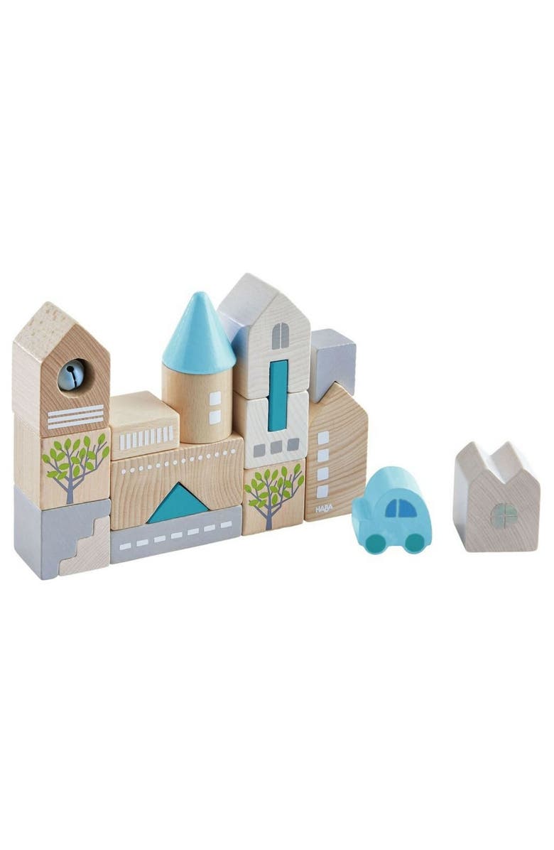 HABA Wooden Building Blocks Bad Rodach 18-Piece Set, Beech Wood Stacking Blocks for Ages 18 months and up. Made in Germany., Alternate, color, Multi