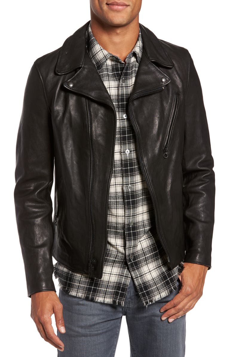 Schott NYC Leather Moto Jacket, Main, color, Black
