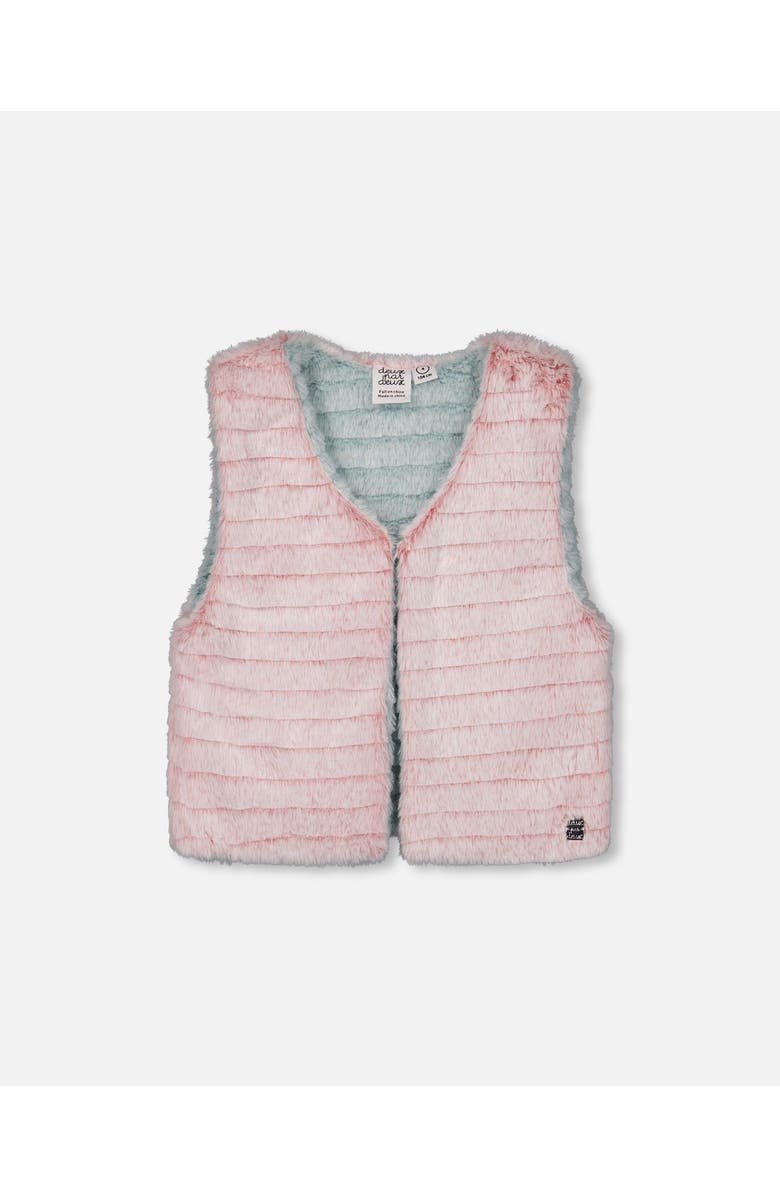 Deux par Deux Girl's Reversible Faux Fur Vest Pink And Turquoise, Main, color, 
