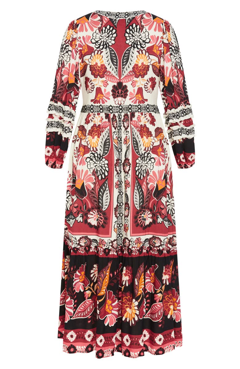 City Chic Malia Mixed Print Long Sleeve Maxi Dress, Alternate, color, Ivory