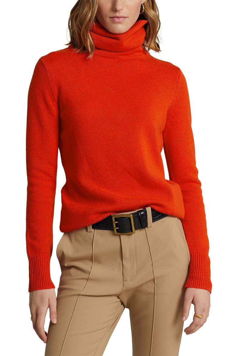 Turtleneck Cashmere Sweater, Main, color, ORANGE