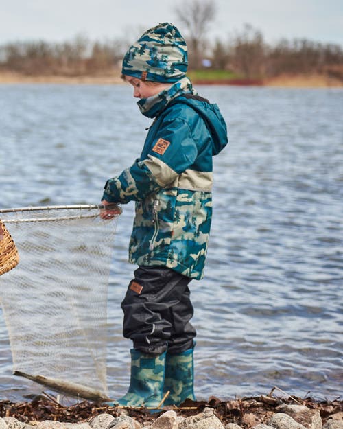 Deux Par Deux Boy's Printed Beanie Hat Forest Green With Black Pines In Forest Green With Black Pines