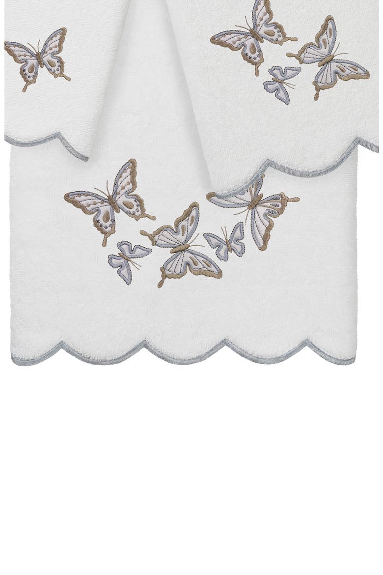 3-Piece Brittney Embroidered Turkish Cotton Towel Set, Alternate, color, WHITE/ GRAY