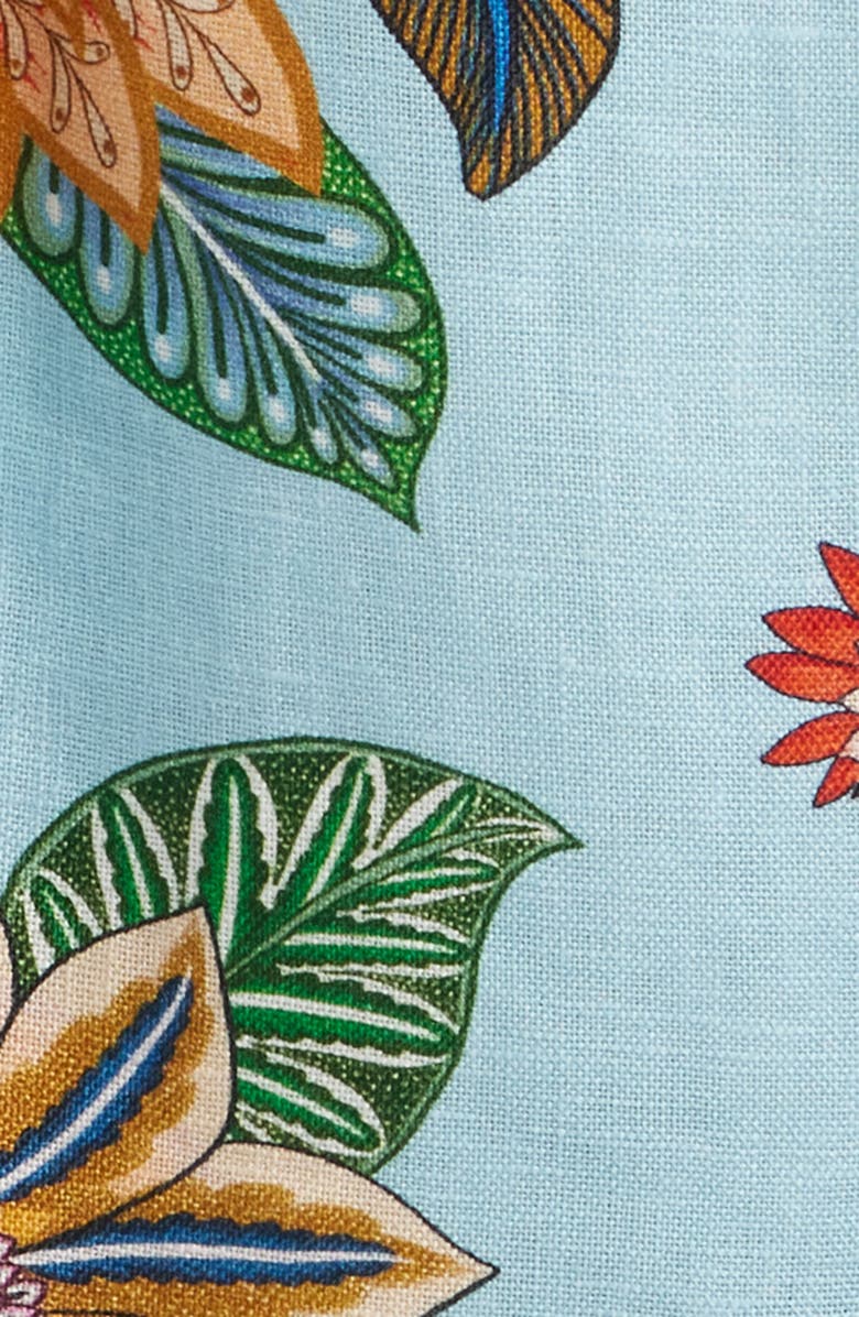 FARM Rio Floral Border Print Linen Blend Romper, Alternate, color, Floral Delhi Light Blue