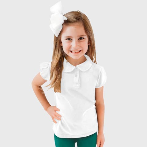 Girls Cotton Puff Short Sleeve Polo Tee with Peter Pan Collar (Toddler/Kids)