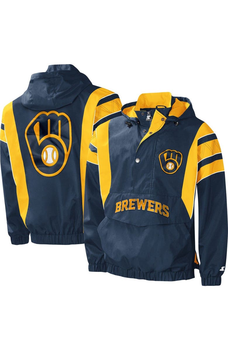 STARTER Men's Starter Navy Milwaukee Brewers Impact Hoodie Half-Zip Jacket, Main, color, Navy
