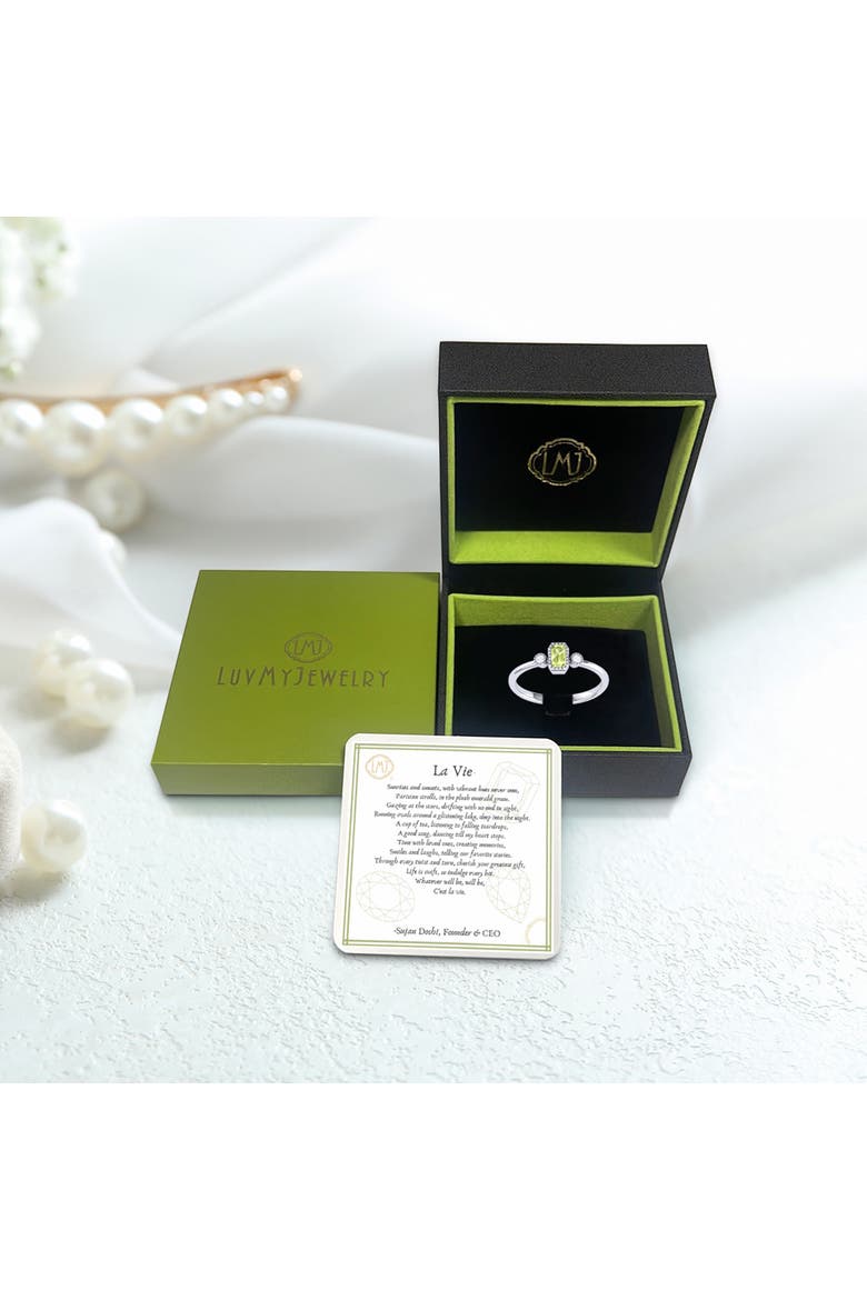 Emerald Cut Peridot & Diamond Birthstone Ring in 14K Gold, Alternate, color, White Gold