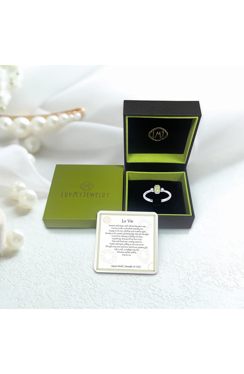 LuvMyJewelry Emerald Cut Peridot & Diamond Birthstone Ring in 14K Gold, Alternate, color, 