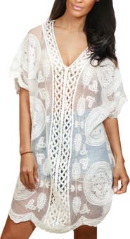 NIKKI LUND Mesh Embroidered Tunic Top