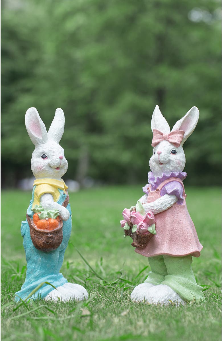 Glitzhome 17"H Easter Resin Bunny Girl or Boy Table Decor, Alternate, color, Blue