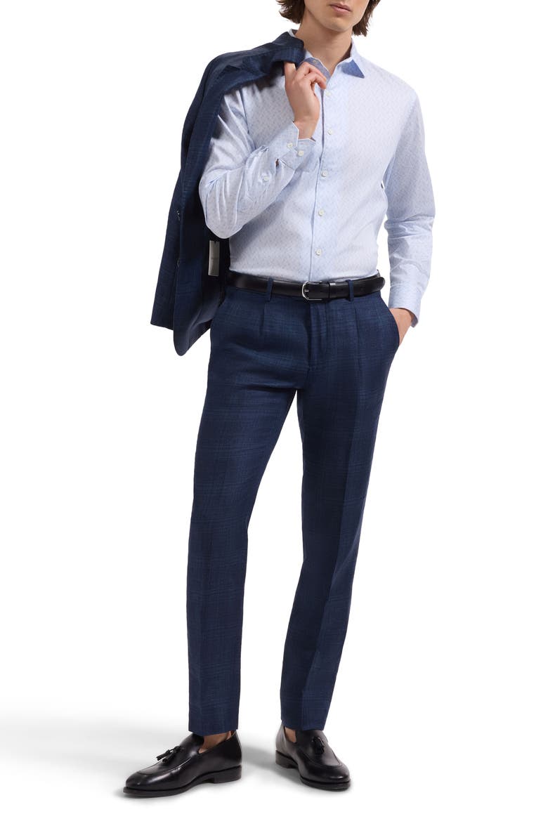 Bugatchi Alvin Shaped Fit Geo Print Button-Up Shirt, Alternate, color, Ice