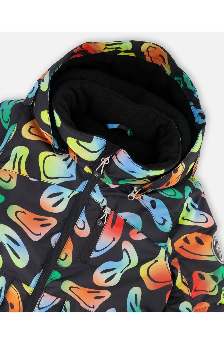 Deux par Deux Two-Piece Play Snowsuit with Allover Jacket Smiley Face, Alternate, color, Black