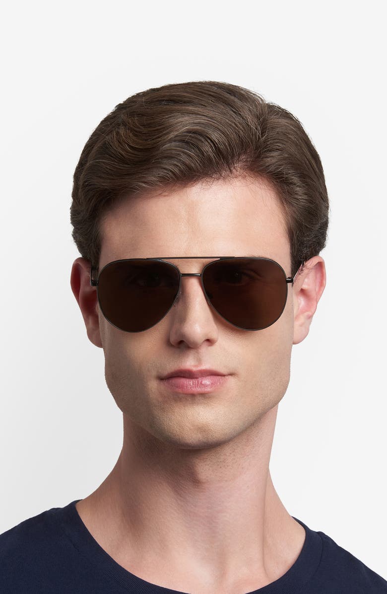 Fossil 60mm Pilot Sunglasses, Alternate, color, Matte Black/ Brown