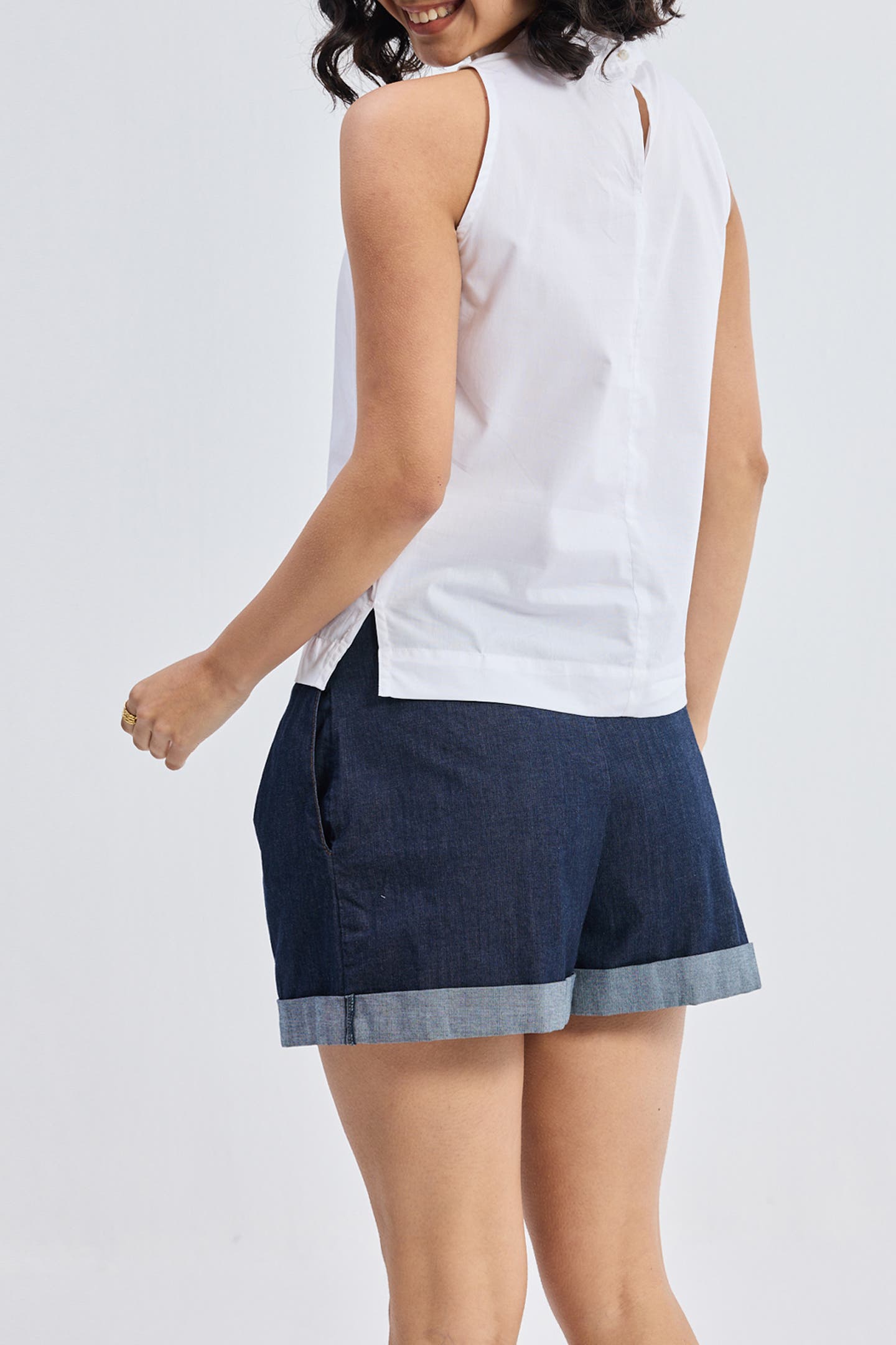High-Neck Top with Gathers in White - image 2