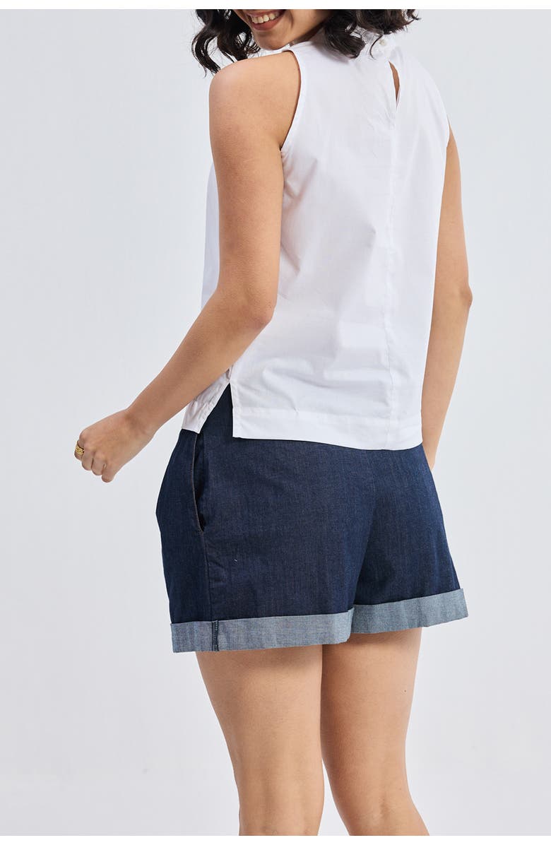 Reistor High-Neck Top with Gathers, Alternate, color, White