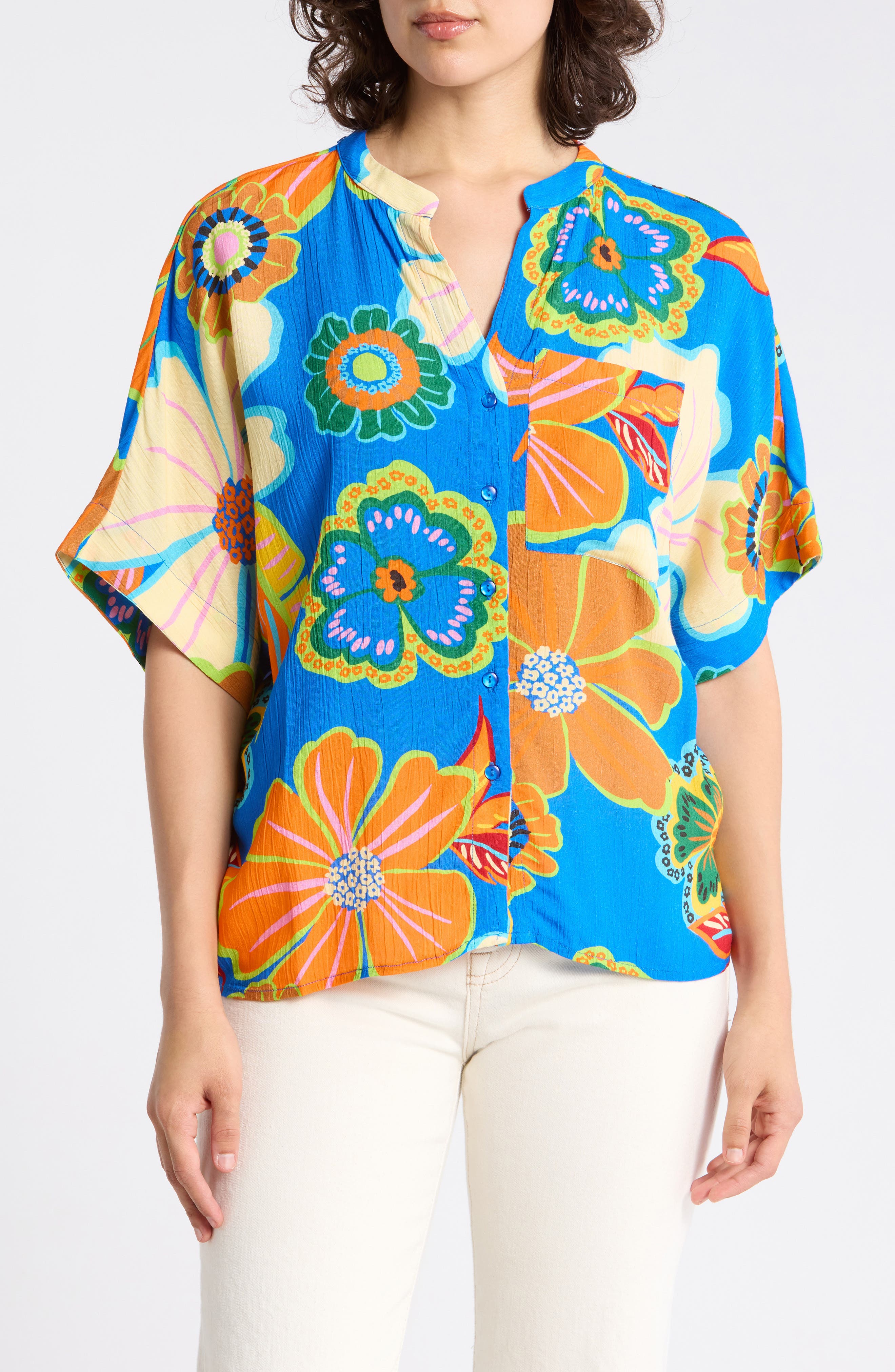 BLUE/ ROSE FLORAL PRINT