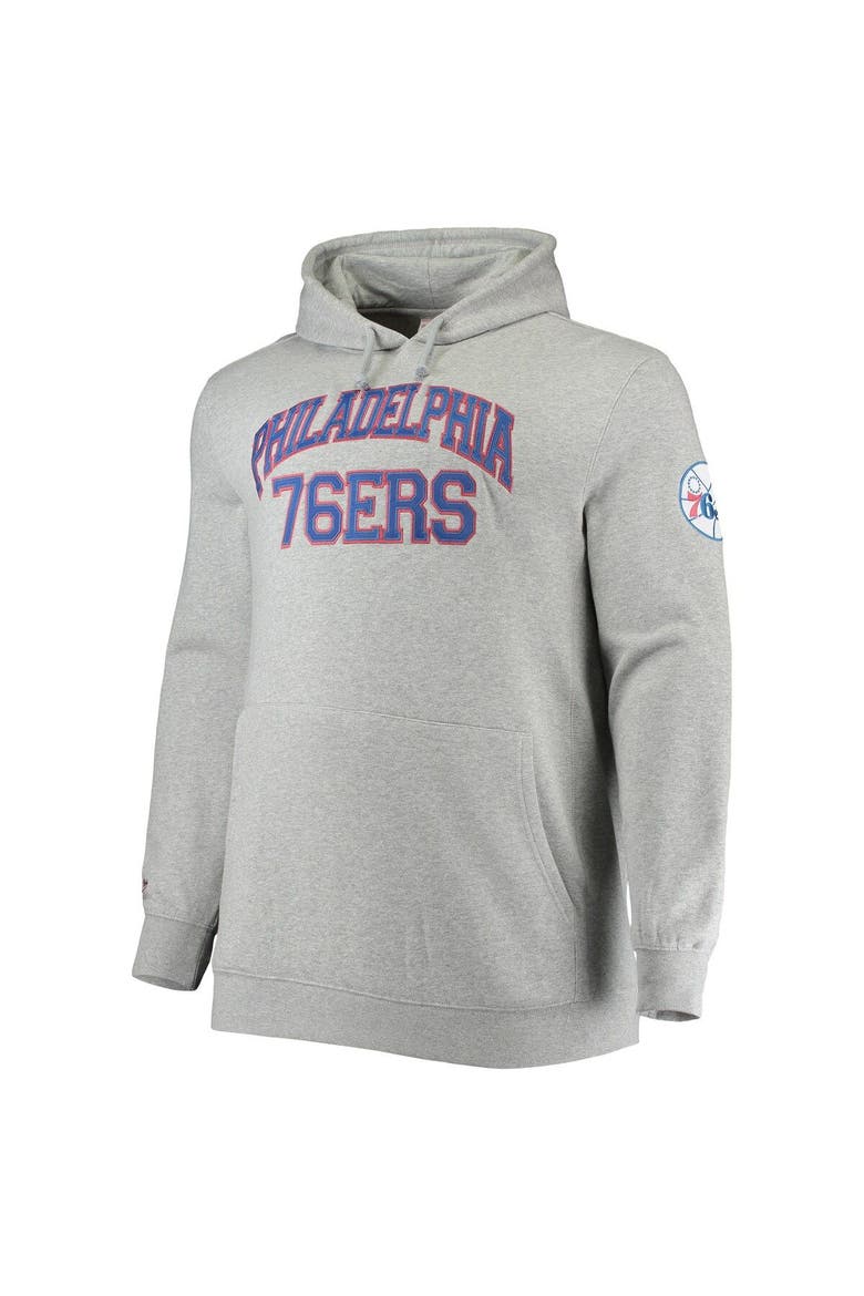 Men's Mitchell & Ness Heathered Gray Philadelphia 76ers Hardwood Classics Big & Tall Throwback Pullover Hoodie, Alternate, color, Heather Gray