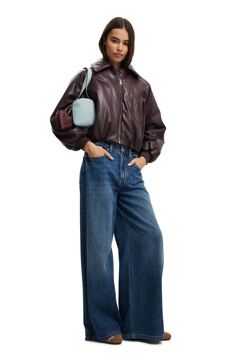 Cotton On Women's Faux Leather Puff Bomber, Alternate, color, Deep Pomegranate