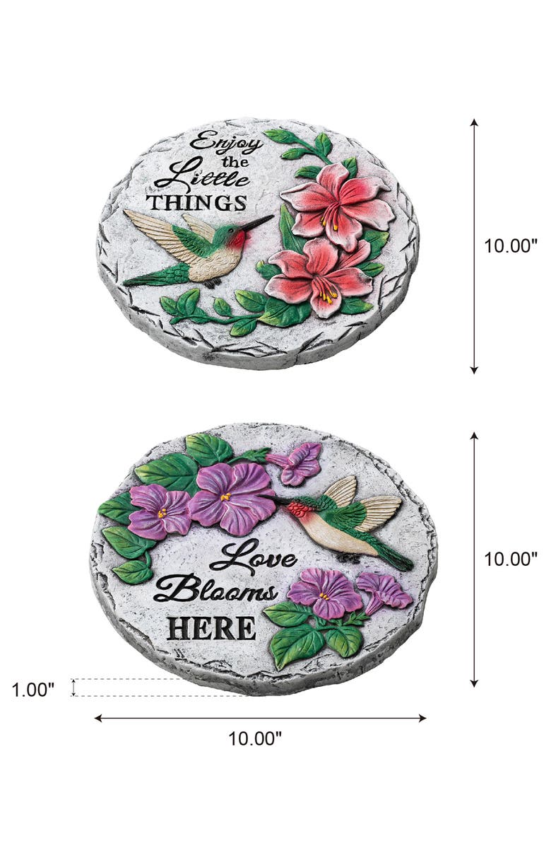 Glitzhome Set of 2 Cement Hummingbird & Flower Textured Stepping Stones, Alternate, color, White