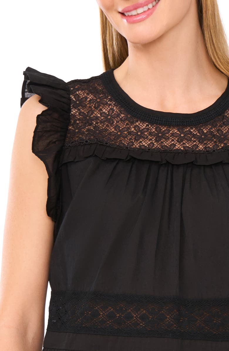 CeCe Lace & Ruffle Top, Alternate, color, Rich Black
