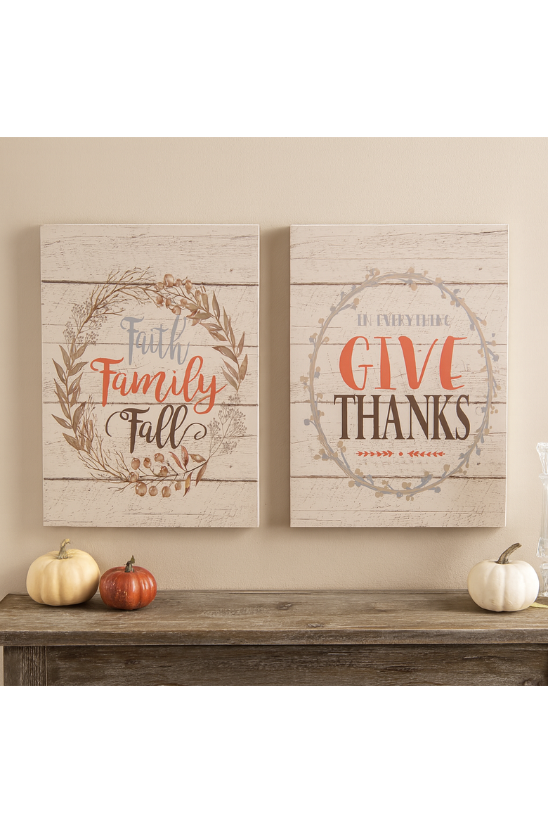 "Faith Family Fall" & "Give Thanks" Wall Art Assortment of 2, Alternate, color, Off-White
