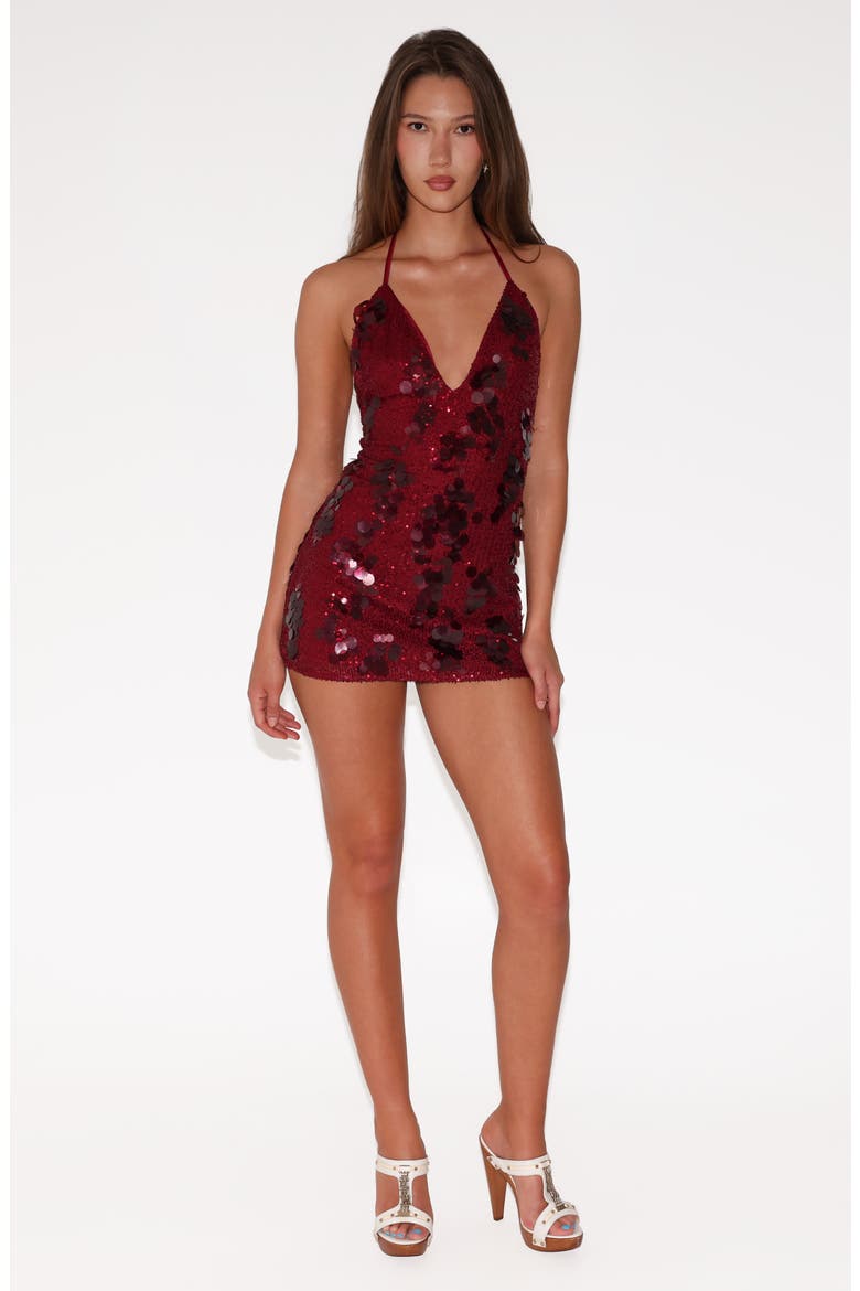Sequin & Paillette Halter Neck Minidress, Alternate, color, RED