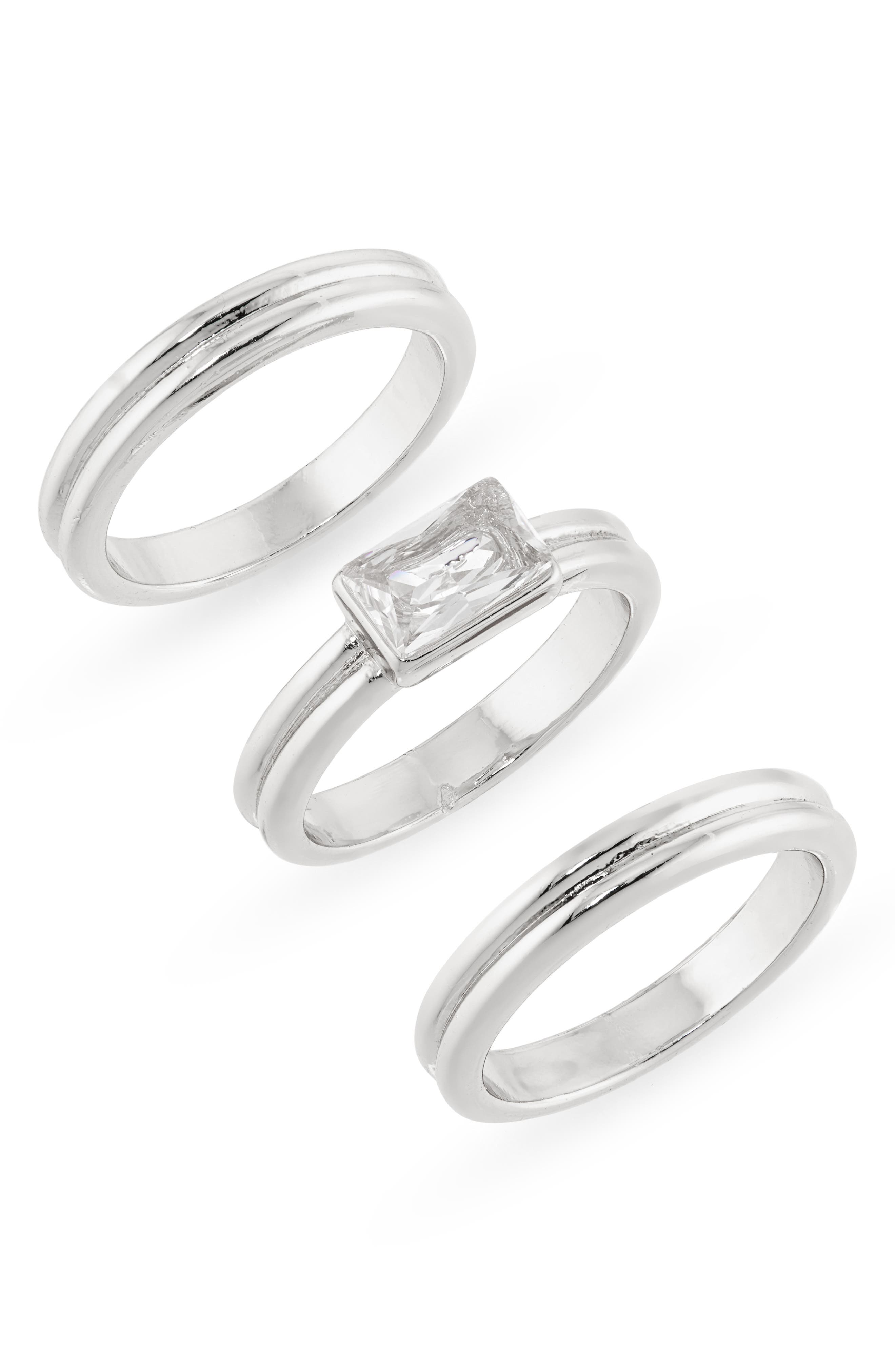 NORDSTROM RACK Set of 3 Cubic Zirconia Textured Band Rings