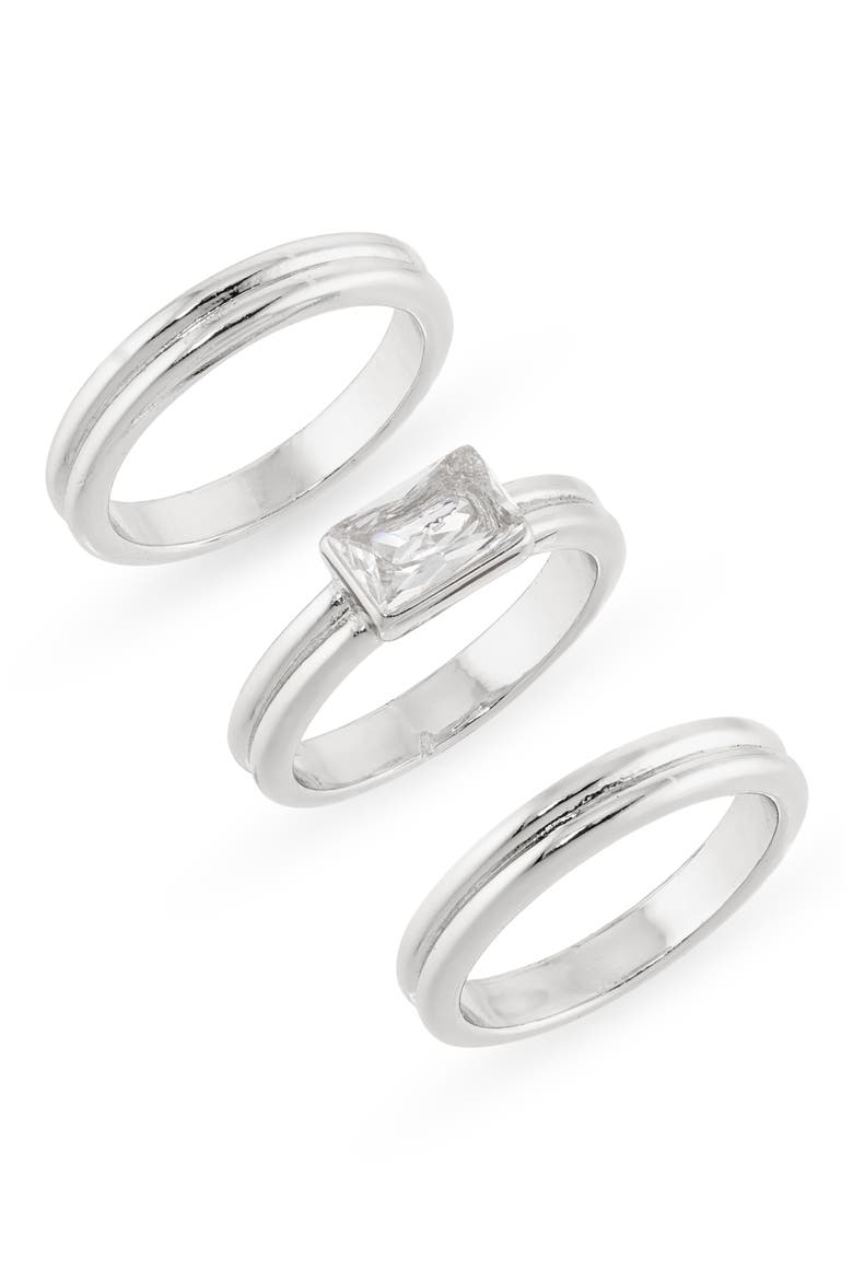 Set of 3 Cubic Zirconia Textured Band Rings, Main, color, CLEAR- SILVER