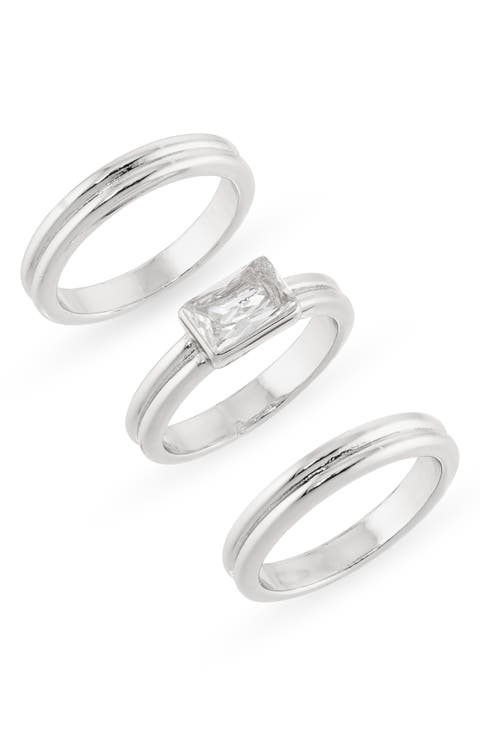 Set of 3 Cubic Zirconia Textured Band Rings