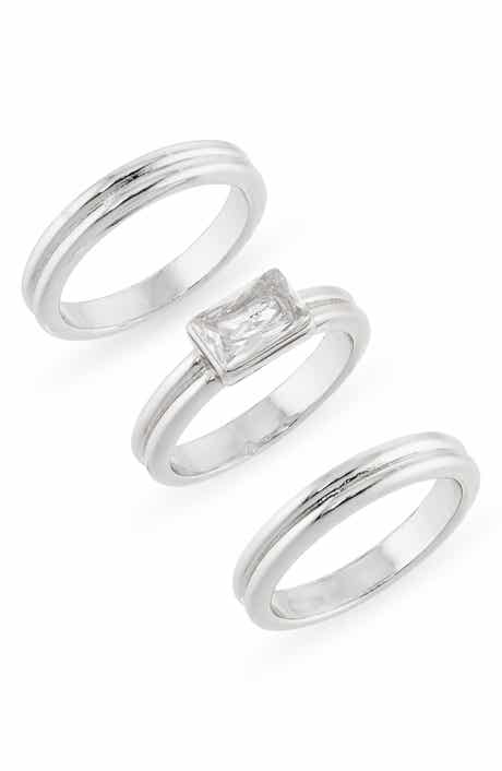 NORDSTROM RACK Set of 3 Cubic Zirconia Textured Band Rings