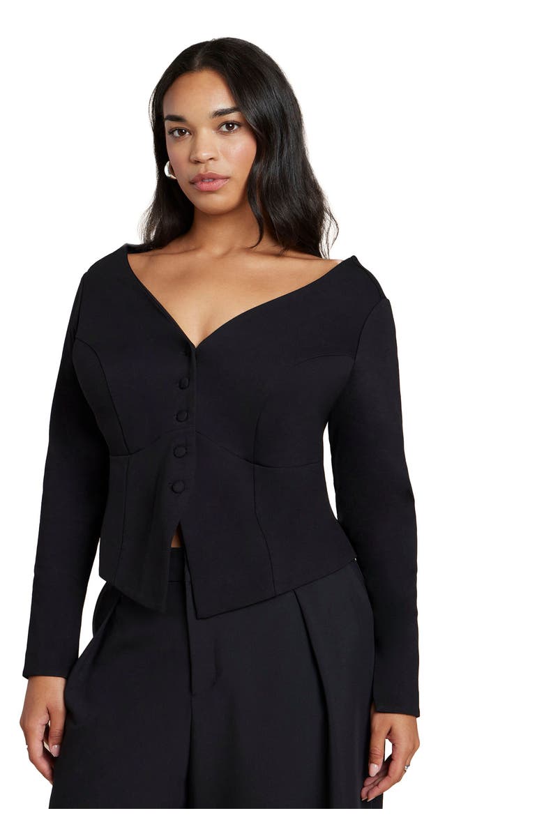 ELOQUII Button Up Wide Neck Top, Main, color,