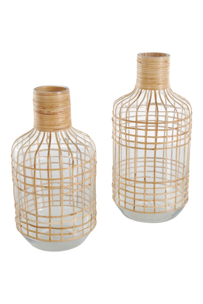 Set Of 2 Glass Vases, Alternate, color, CLEAR
