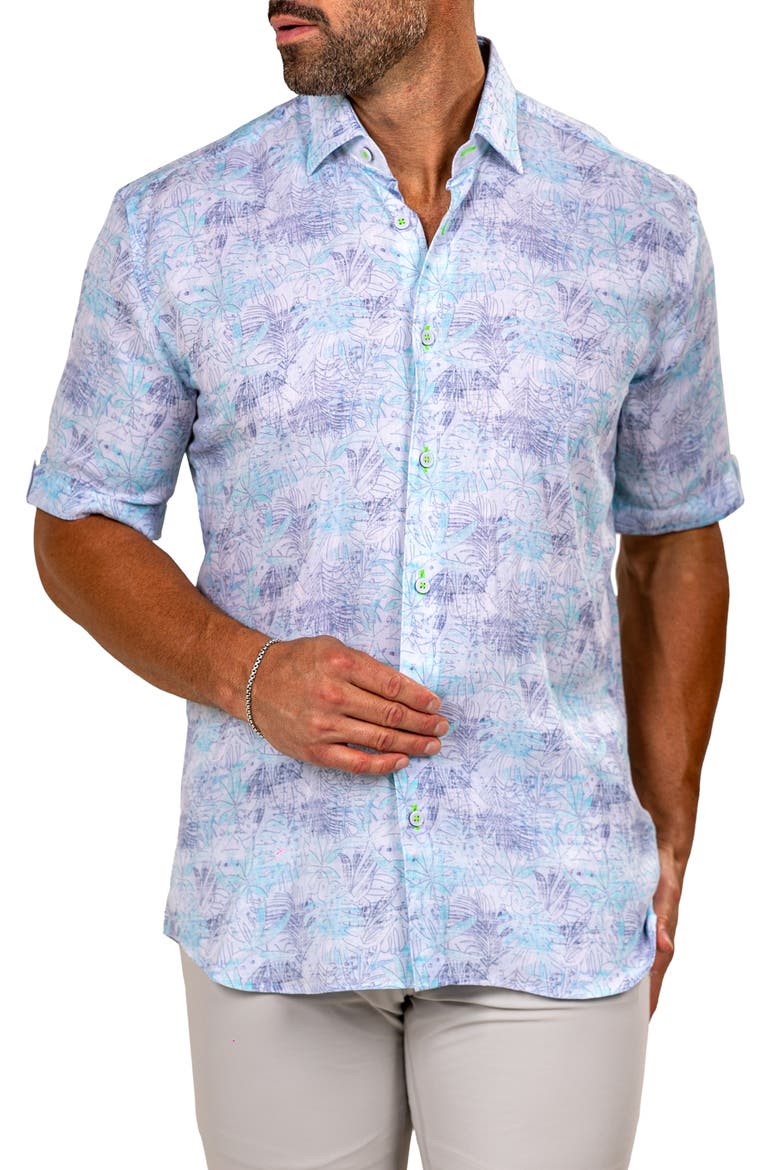 Galileo Marthyr0237 White Floral Short Sleeve Button-Up Shirt, Alternate, color, WHITE