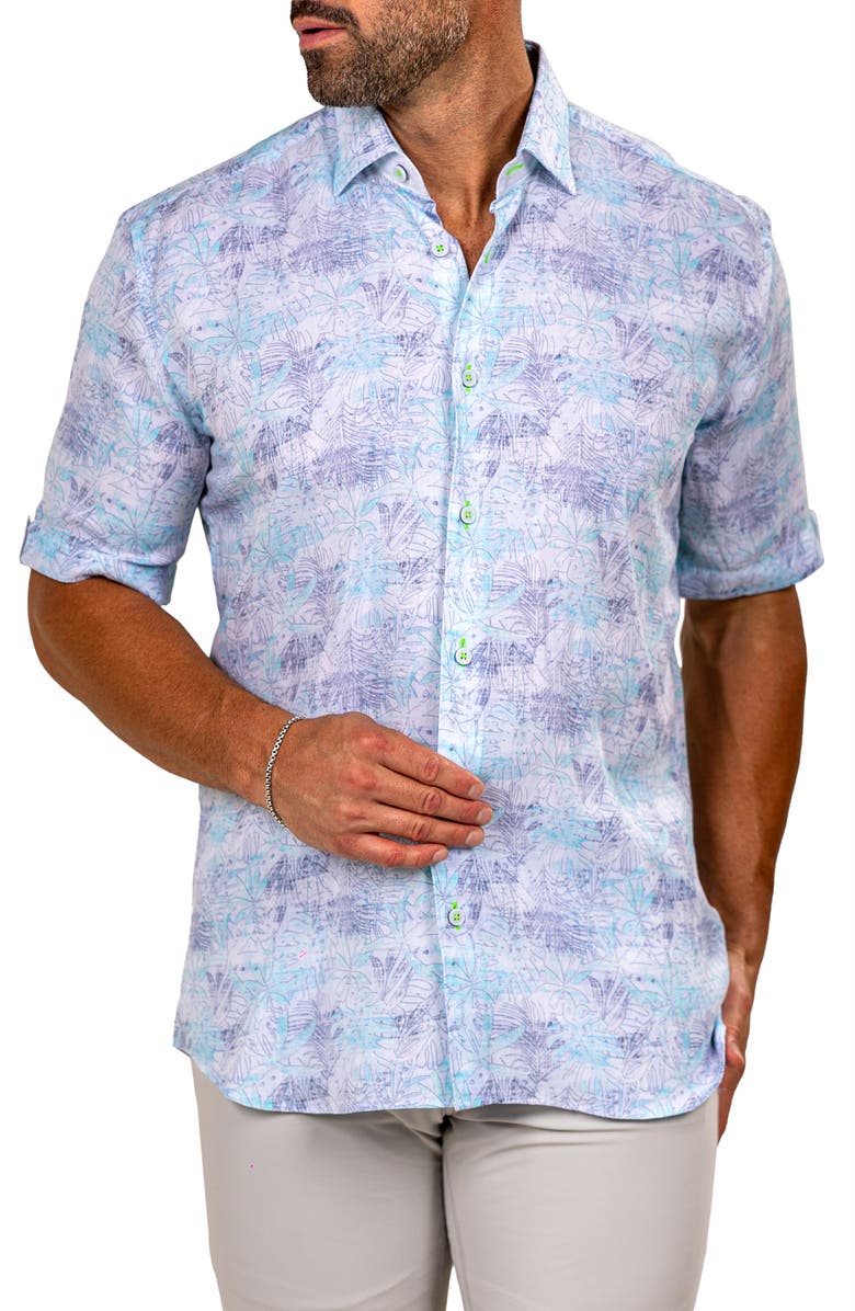 Maceoo Galileo Marthyr0237 White Floral Short Sleeve Button-Up Shirt, Alternate, color, White